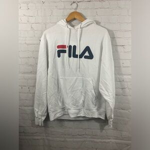 FILA Drawstring Cotton Hoodie Men’s XS White Red Blue Logo Oversized Fleece